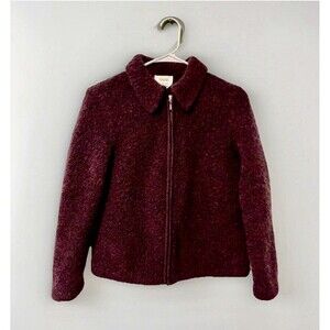 Vintage Talbots Burgundy Wool Sweater Teddy Jacket Made In Italy Sz M